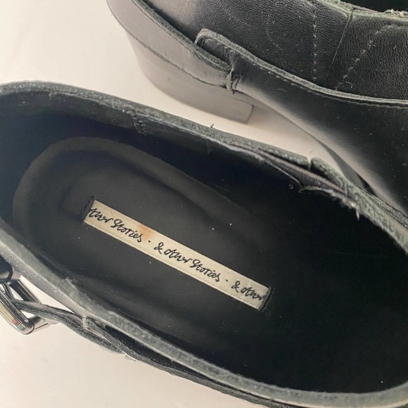 & other stories Black Leather Booties Size 36 block heel buckle - Picture 2 of 8